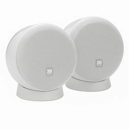 Par de parlantes Morel Sound Spot SP-2 color blanco, diseño esférico compacto para instalación en pared, techo o repisa