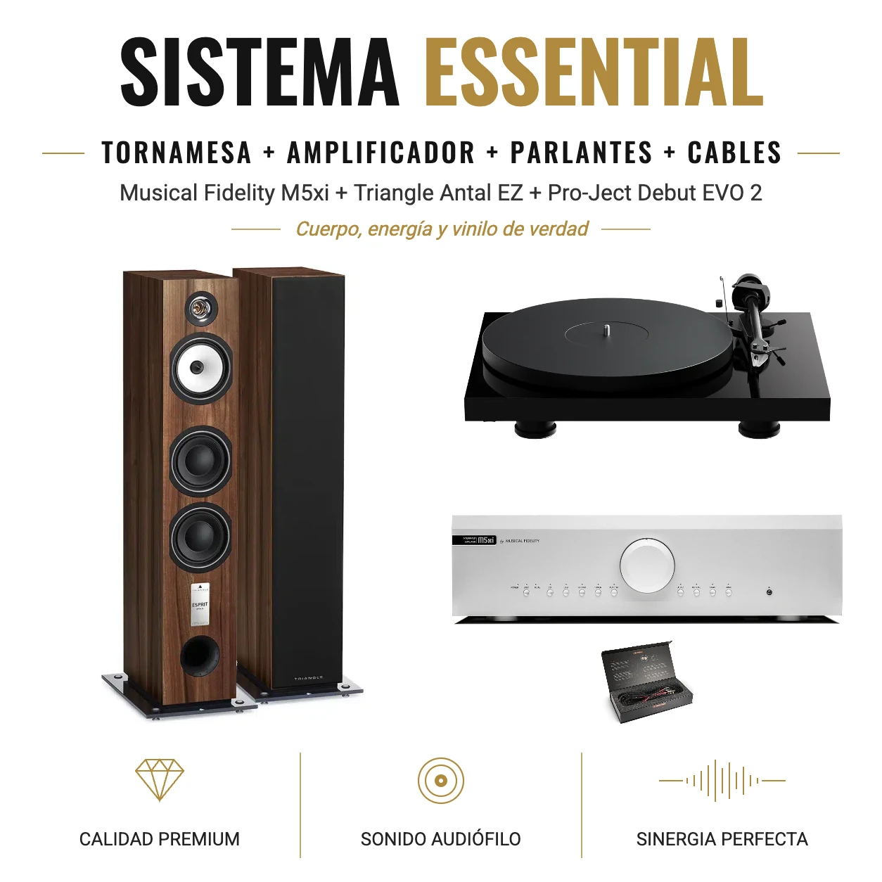 Musical Fidelity M5xi + Triangle Antal EZ + Pro-Ject Debut EVO 2 – Sistema Vinilo Essential