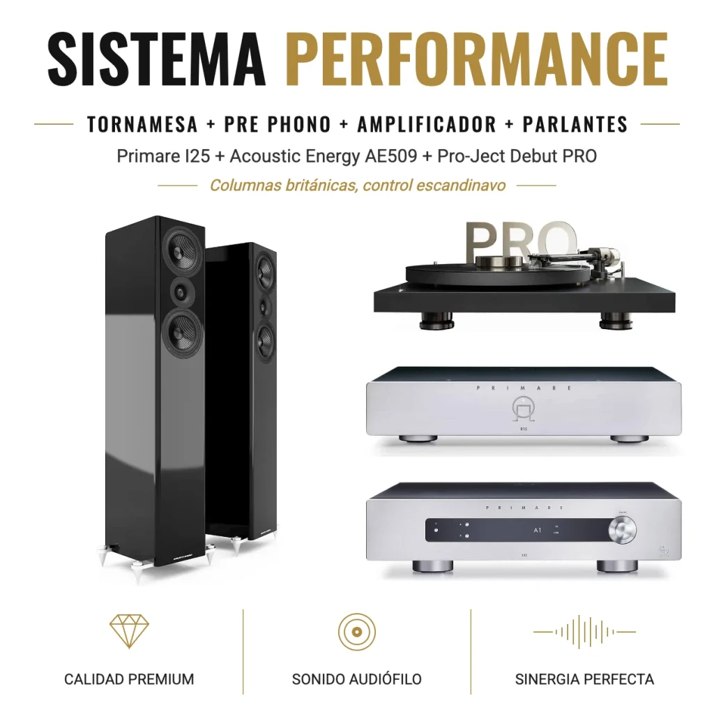 Primare I25 + Acoustic Energy AE509 + Pro-Ject Debut PRO – Sistema Vinilo Performance