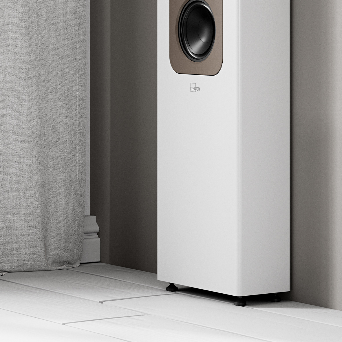 Altavoz Lyngdorf FR-2 cerca de la pared