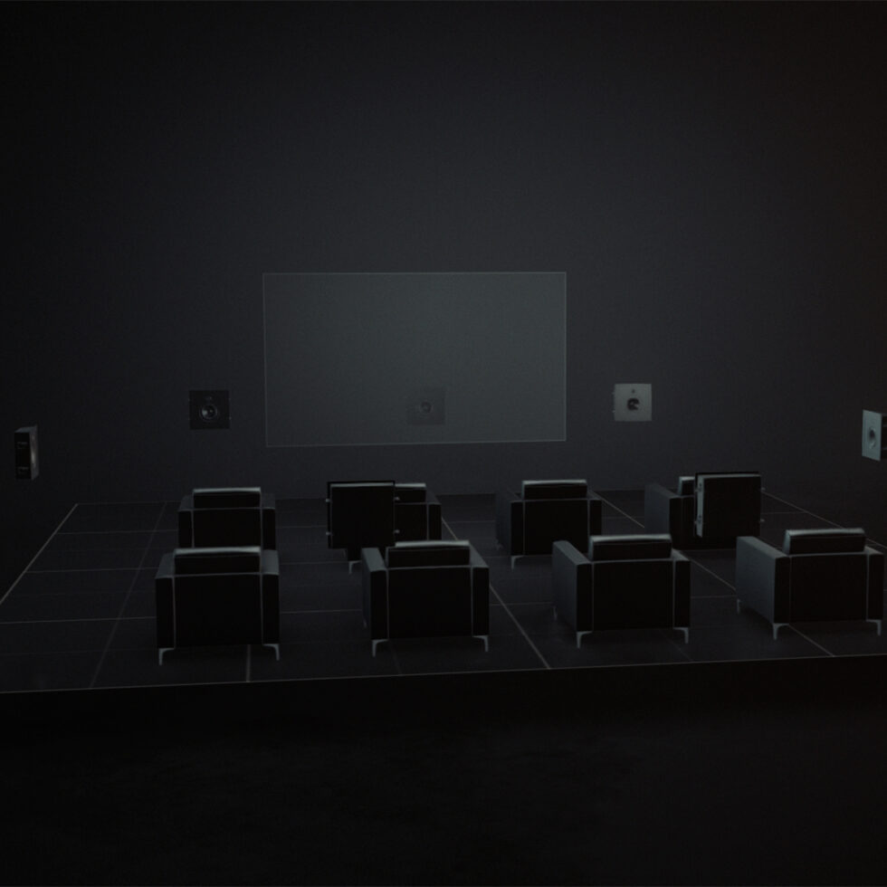 Altavoz empotrable Lyngdorf D-5 en una configuración de cine.